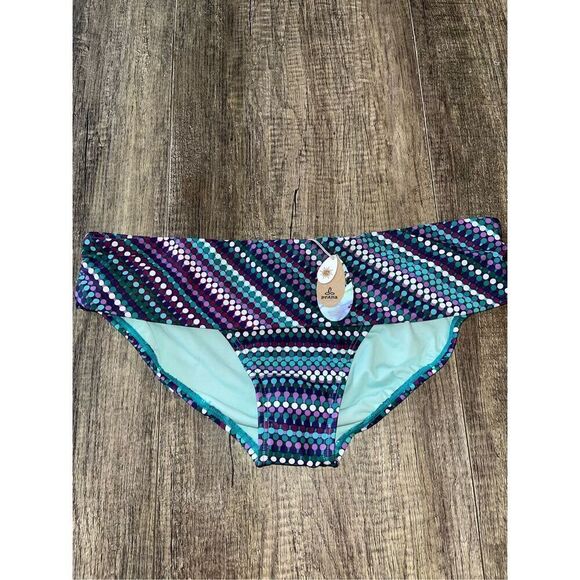 PrAna NWT UPF 50+ Lavana Bathing Suit Bottom Purple Teal Polka Dots XL - Picture 1 of 6